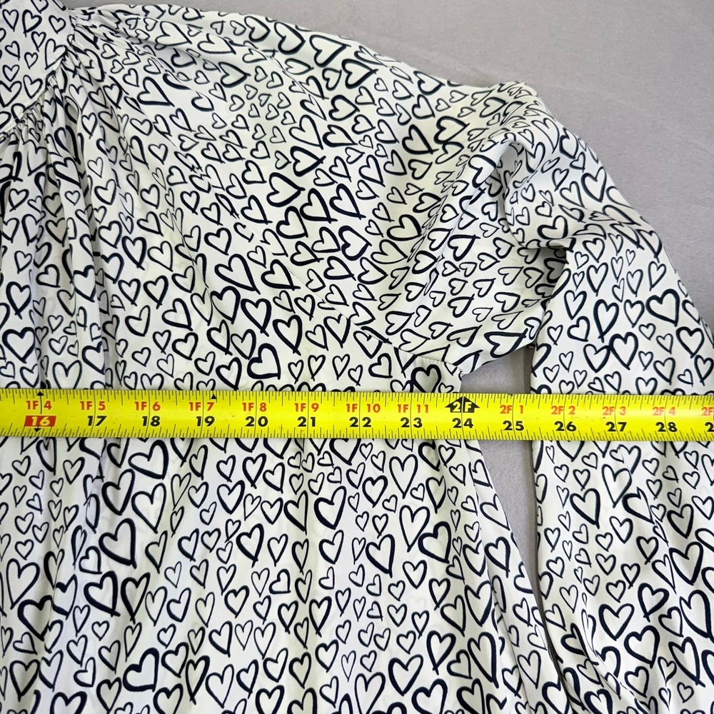 Crown & Ivy Blouse Womens Medium White Heart Print Long Sleeve Gathered Neck - Picture 4 of 7